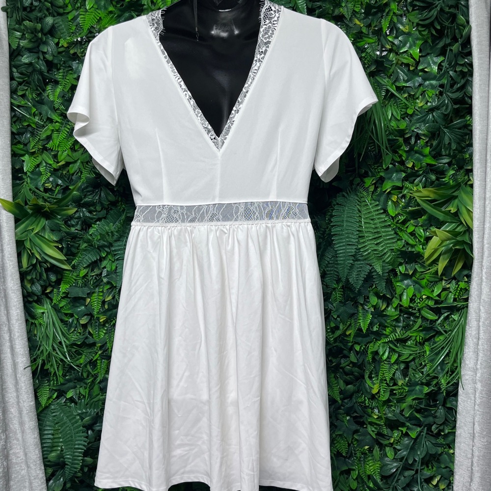 Torrid Nightfall Dress 18 Cream White Lace Babydoll Mini Flutter Sleeve 4031 - Picture 7 of 8